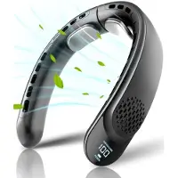 Snq Draagbare Nekventilator 4 Turbos - Bladloze Nekkoeler - Oplaadbaar 4000 mAh - LED-scherm - 3 Snelheden Instelbaar - 360° Koelende Luchtstroom - Voor Kantoor en Buiten Sport - Zwart