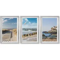 Wallfluent 4-Delige Schilderij Set - Strand met een houten pad, zee en kliffen aan zee. - 40 x 60 cm - Wanddecoratie - Muurdecoratie - Woonkamer