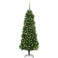 vidaXL Kunstkerstboom met verlichting en kerstballen 240 cm groen