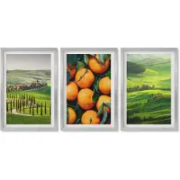 Wallfluent 4-Delige Schilderij Set - Italiaans plattelandslandschap met sinaasappelbomen en natuur - 40 x 60 cm - Decoratieve Schilderijen - Woonkamer - Interieur - Muurdecoratie