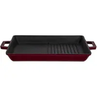 Lava - Duo Grillpan - Geëmailleerd Gietijzer - 26 x 32 cm - Geribbeld en Glad - Bordeauxrood
