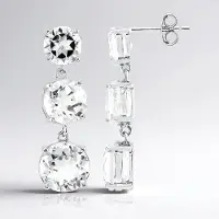 Cavill - Zilveren Oorbellen - 925 Sterling Zilver Gerhodineerd - Witte Topaas 14,2 ct - Ronde Edelstenen - Elegante Oorbellen Met Steeksluiting
