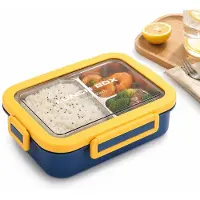 VHV - Broodtrommel - Lunchbox - Lunchbox met 3 Vakken - 720ml - Blauw en Geel - 304 RVS Broodtrommel - BPA-vrij - Lekvrije Voedselcontainer - Ideaal voor Gezonde Lunch - 22.9x16.9x6.4 cm