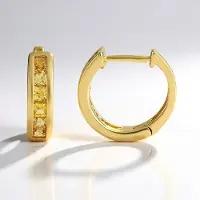 Cavill - Zilveren Oorbellen - Verguld 925 Sterling Zilver - 12x Gele Ceylon Saffier 1,423 ct - 16mm Hoepels - Elegante Prinsessenslijpsel Sri Lanka