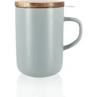 Ogo living - Theemok met filter en houten dekseltje - 475 ml - grijs