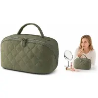 VHV - Make-uptas Dames - Waterafstotende Nylon Toilettas met 5 Vakken en 180° Opening - Groen voor Reizen