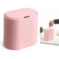VHV - Mini prullenbak 2 liter met drukdeksel - Tafelafvalbakje 22,5 x 11,2 x 12,5 cm - Roze - Voor bureau, auto en badkamer