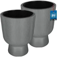 KOTARBAU 2 Stuks - Bloempot - Plantenpot Ø 39 cm - met Binnenpot - Geribbelde Plantenbak - Plantenpot met Voet - Plantenbak - Kunststof - H: 49 cm - Grijs