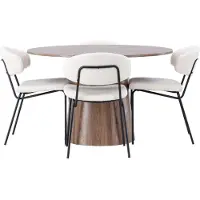 Ebuy24 Lanzo eethoek eettafel naturel 4 stoelen bouclé wit.
