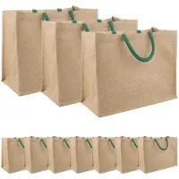 vidaXL Jute Handtassen 10 Natuurlijk en Groen 42 x 33 x 19 cm