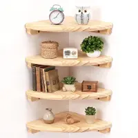 Famanu – Set van 4 massief houten hoekplanken, hangend wandrek met ronde uiteinden, ruimtebesparend, ideaal voor woonkamer, slaapkamer en keuken