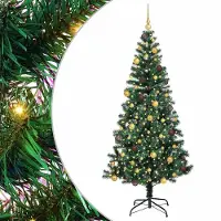 vidaXL Kunststof Voorverlichte Kerstboom Groen 210 cm PVC en Metalen