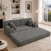 OKWISH modulaire tweezitterbank met twee bekerhouders, loungebank met armleuningen en zijvakken, slaapbank voor kleine appartementen, donkergrijs