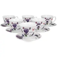 Duo Set van 6 Porseleinen Kopjes met Schotels - 250ml - Krokus Bloemendecor