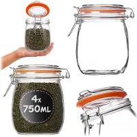 Kadax inmaakpot 4 stuks 750 ml met beugelsluiting, luchtdichte pot met rubberen afdichting en glazen deksel, glazen voorraadpot, fermentatiepot voor groenten