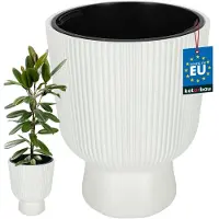 KOTARBAU Bloempot - Plantenpot Ø 39 cm - met Binnenpot - Geribbelde Plantenbak - Plantenpot met Voet - Plantenbak - Kunststof - H: 49 cm - Wit