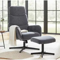 STILVORA Fauteuil 66 x 75 x 99 Cm - Met Hocker En Hoge Rugleuning - Zacht Schommelend Voor Woonkamer En Slaapkamer - Stof Grijs