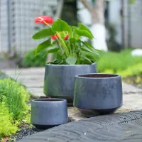 OKWISH Bloempot Handgemaakt - Diameter 38 cm - Keramiek - Antiek Zwart - Rond - Voor Binnen En Buiten - Met Afwateringsgat En Vorstbestendig