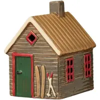 Ib Laursen - Keramieken Huisje - Houten Skilodge - Waxinelichthouder - Bruin