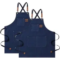 Snq Schort - Canvas keukenschort – 2 stuks – waterdicht werk schort – 3 zakken – verstelbare band – 68 cm – voor BBQ, tuin kappers- Blauw