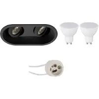BES LED GU10 Inbouwspot Set - Mat Zwart - Kantelbaar - Pragmi Zano Pro - Inbouw Ovaal Dubbel - 4W - Warm Wit 3000K - 185x93mm