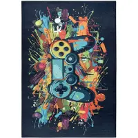 Muratap Kindervloerkleed gaming graffiti blauw multi wasbaar antislip- 60x180 cm