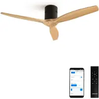Create - Plafondventilator 40W silent (Ø112cm) 100% hout - Geen licht LED - Met WiFi + Afstandsbediening - WIND CALM NATURAL WOOD