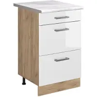 Vicco Keukenonderkast R-Line Wit Hoogglans/Goudkleurig Eiken 50 cm marmer werkblad, Model 70015