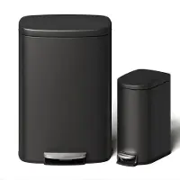 Happiq Afvalbak Set - 50L+10L Pedaalemmers met Uitneembare Binnenemmers, RVS - Zwart 50 l 10 l