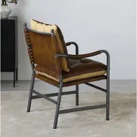 OKWISH Fauteuil – Middeneeuws Modern Design Met Armleuningen – Eenzits – Leer En Metaal – Retro – Bruin – Voor Woonkamer Of Kantoor
