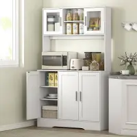MODFU - Keukenkast - Scandinavisch Design - Glazen Deuren - Open Vakken - Wit