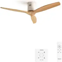 Create - Plafondventilator silent 100% hout 40W (Ø112cm) - Geen licht - Controller voor wandmontage + afstandsbediening - 6 snelheden - Programmeerbaar - WIND CALM NATURAL WOOD