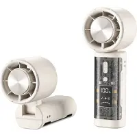 VHV - Handventilator - Mini ventilator - Draagbare ventilator - Turbo ventilator - Met koelplaat - Traploos instelbaar - Oplaadbaar - LED display - Voor op reis en vakantie - Wit