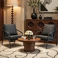 OKWISH Fauteuil - Gepolsterde Leesstoel Met Armleuningen - Compact Industrieel Ontwerp Voor Woonkamer Of Kantoor - Kunstleer - Zwart