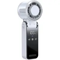 VHV - Handventilator - Mini ventilator - Draagbare ventilator - Met koelplaat - Oplaadbaar - LED display - Krachtig - Voor op reis en vakantie - 17 cm - Sneeuwbergwit