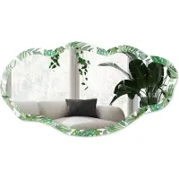 Wallfluent Tropische Bladeren Spiegel - Groen Stijlvolle Wandspiegel - Organische Spiegel - Slaapkamer, Woonkamer, Badkamer - Aquarel - 45x90 cm - Totale afmeting 52x97 cm