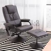OKWISH Massagestoel 84 x 77 x 95 cm - Elektrisch Verstelbaar En Draaibaar Met Hocker - Voor Woonkamer En Ontspanning - Kunstleer - Bruin