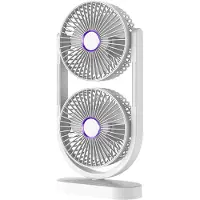 VHV - Ventilator - Tafelventilator - Dubbele Ventilator met Luchtcirculatie - Draagbare Desktop Fan met 360° Rotatie - Krachtige Oplaadbare Bureauventilator voor Kantoor en Huis - Wit