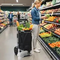 STILVORA Boodschappentrolley 3-in-1 – 40 L – Opvouwbaar – Aluminium En 600D Oxford-Stof – Zwart – Met Thermovak Voor Dagelijkse Boodschappen