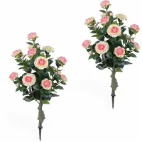 Happiq Set van 2 Kunst Rozenbomen 91.4cm - Realistisch design met Roze Bloemen - Beige