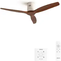 Create - Plafondventilator silent 100% hout 40W (Ø112cm) - Geen licht - Controller voor wandmontage + Afstandsbediening - 6 snelheden - Programmeerbaar - WIND CALM NATURAL WOOD