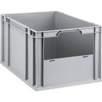 Schäfer Shop Stapelbak Eurobox - serie Economy - kunststof - B 600 x D 400 x H 320 mm - 65 l - façade ouverte - grijs - ons merk Schaefer Shop Pure