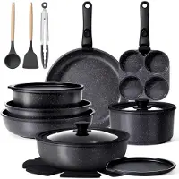 Tyr Pannenset - Pannenset Inductie - 21 Stuks Pannen - Pan Set - Zwart - 33cm x 28cm x 18cm