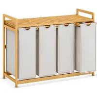 Vali Wasmand - 200L - Wasmand 4 Vakken - Wasmanden - Lichtgrijs - 107cm x 42cm x 77cm