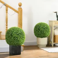 OKWISH Kunstplant Set Van 2 – Realistische Buxusbol 40 Cm – Kunststof – Groen – Voor Binnen En Buiten – Onderhoudsarm En Decoratief