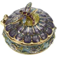 MEA Doosje Libelle op bloem, paars/ blauw Ø4x3cm