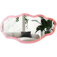 Wallfluent Roze Oranje Spiegel - Roze Elegante Rechthoekige Wandspiegel - Organische Spiegel - Slaapkamer, Woonkamer, Kantoor - Klassiek - 45x90 cm - Totale afmeting 52x97 cm