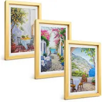 Tulup 4-Delige Schilderij Set - Sfeervolle straatjes met bloeiende planten en uitzicht op zee. - 20 x 30 cm - Muurdecoratie - Schilderijen Set - Woonkamer - Woonkamer Decoratie