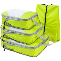 OKWISH Bagage Organizer – Compressie – Reis en Koffer Indeling – 38 x 27 x 3 cm – Oxford-Stof – Fluorescerend groen