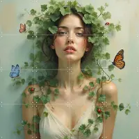 IXXI She in Living Green, Studio - 80 x 80 cm - Grote wanddecoratie en posters - Fantasierijk, Surrealisme, Slaapkamer, Woonkamer, Fantasie